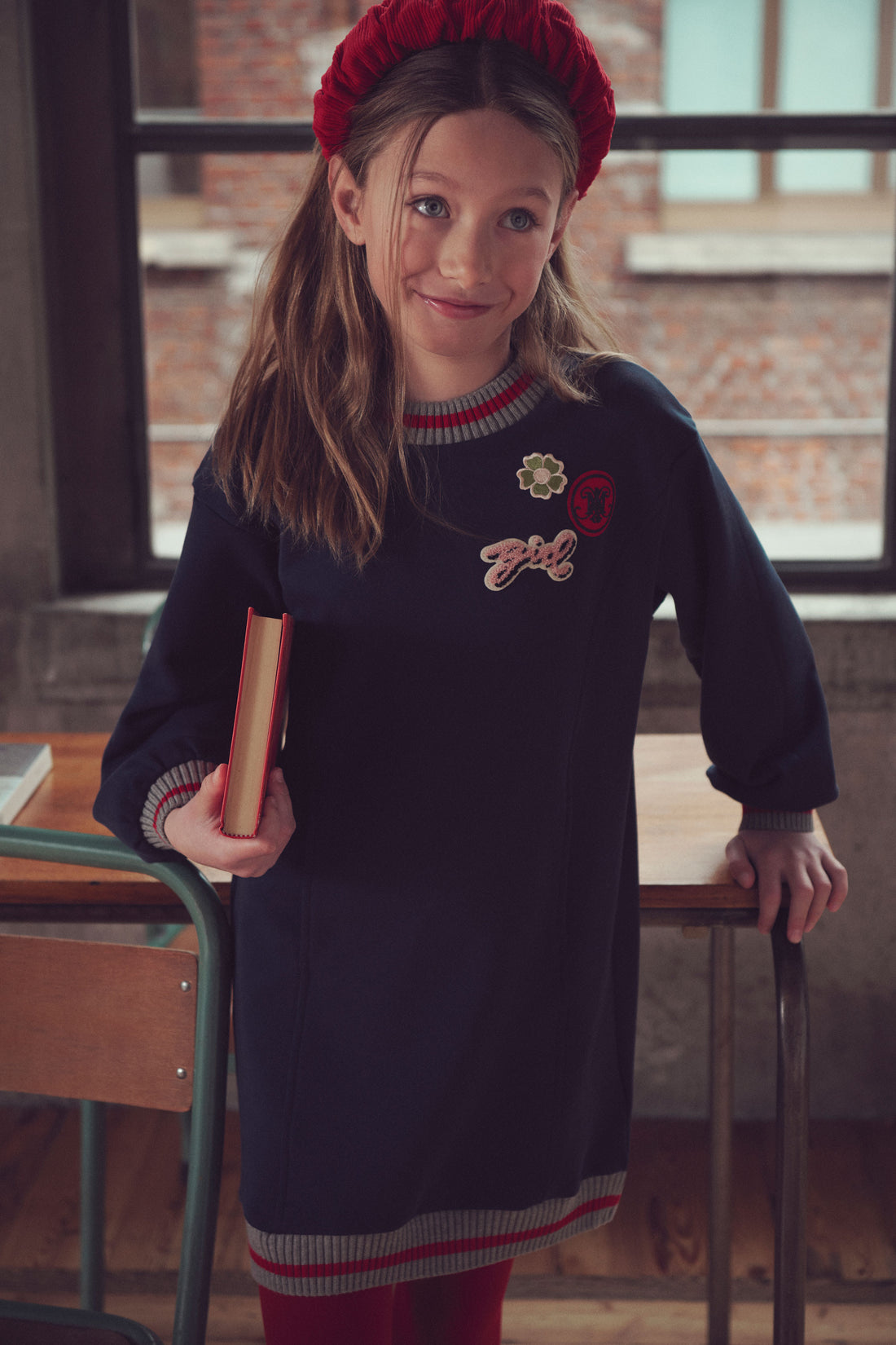 Max and Co Night Blue Sweater Dress With College Patches