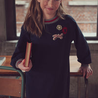 Max and Co Night Blue Sweater Dress With College Patches