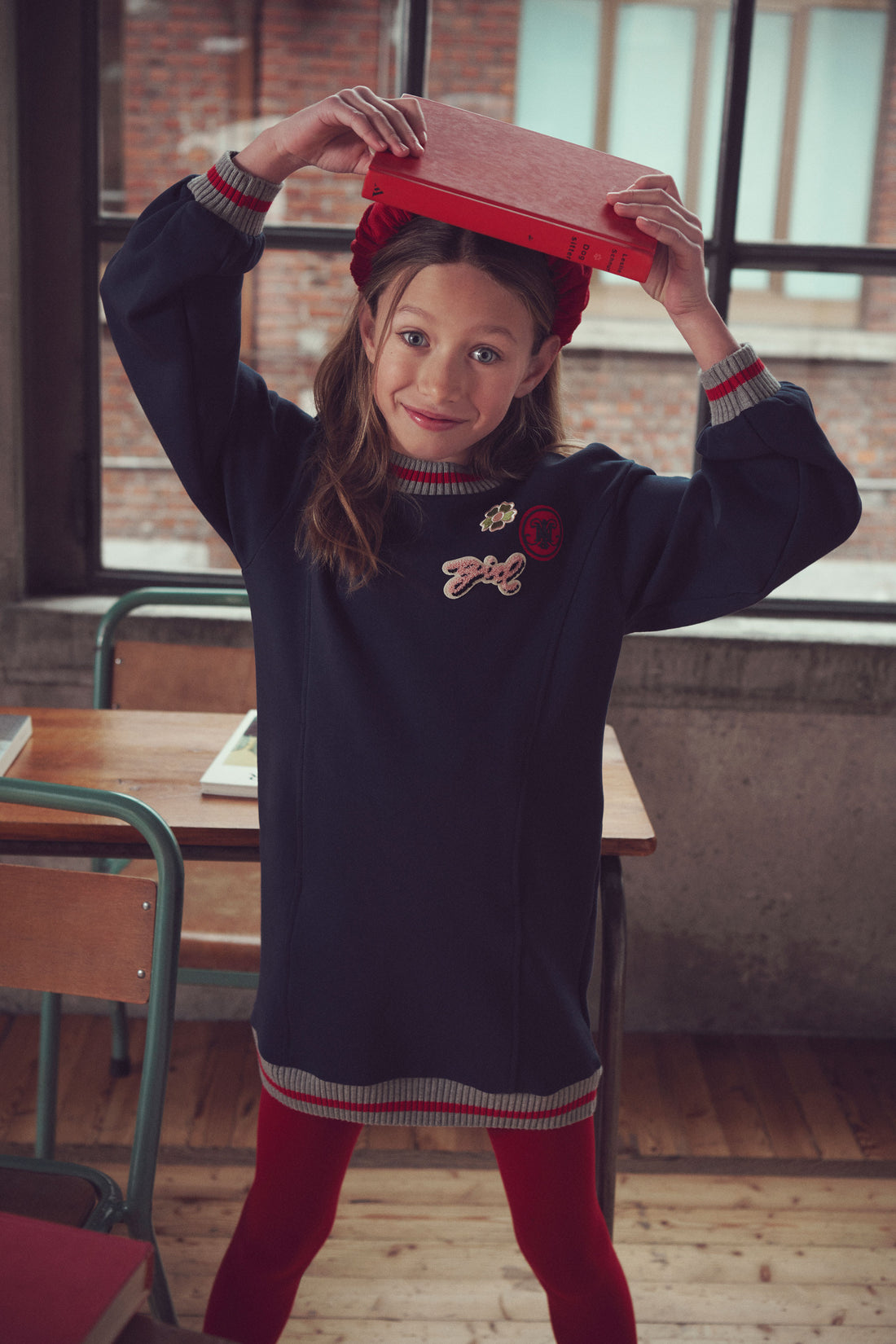 Max and Co Night Blue Sweater Dress With College Patches