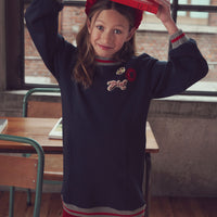 Max and Co Night Blue Sweater Dress With College Patches