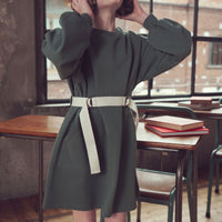 Max and Co Spruce Green Maxi Sweater Dress With Belt