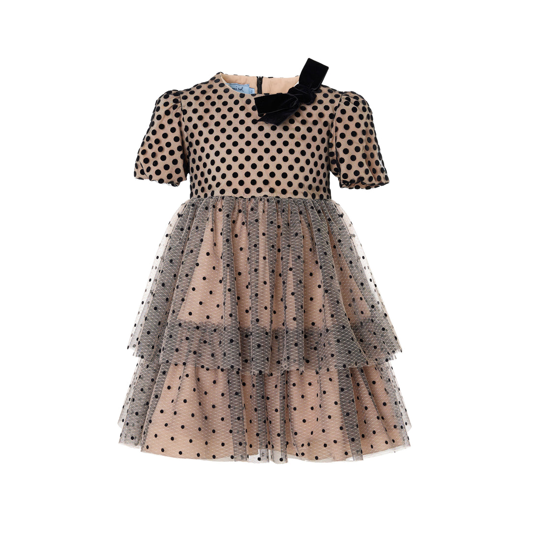Mimisol Beige Polka Dot Tulle Dress