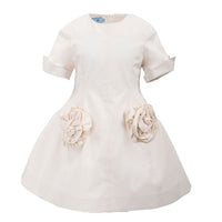 Mimisol Cream Rose Embellished Cotton Dress
