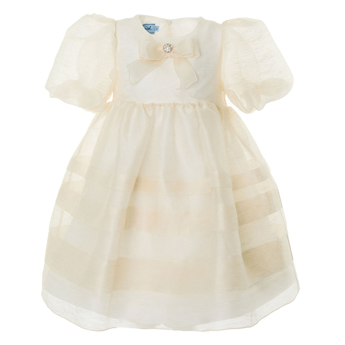 Mimisol Beige Gathered Linen Silk Gauze Dress