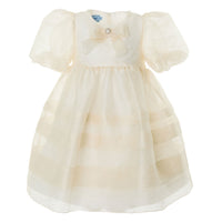 Mimisol Beige Gathered Linen Silk Gauze Dress