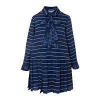 Mimisol Dark Blue Pinstripe Pleated Dress