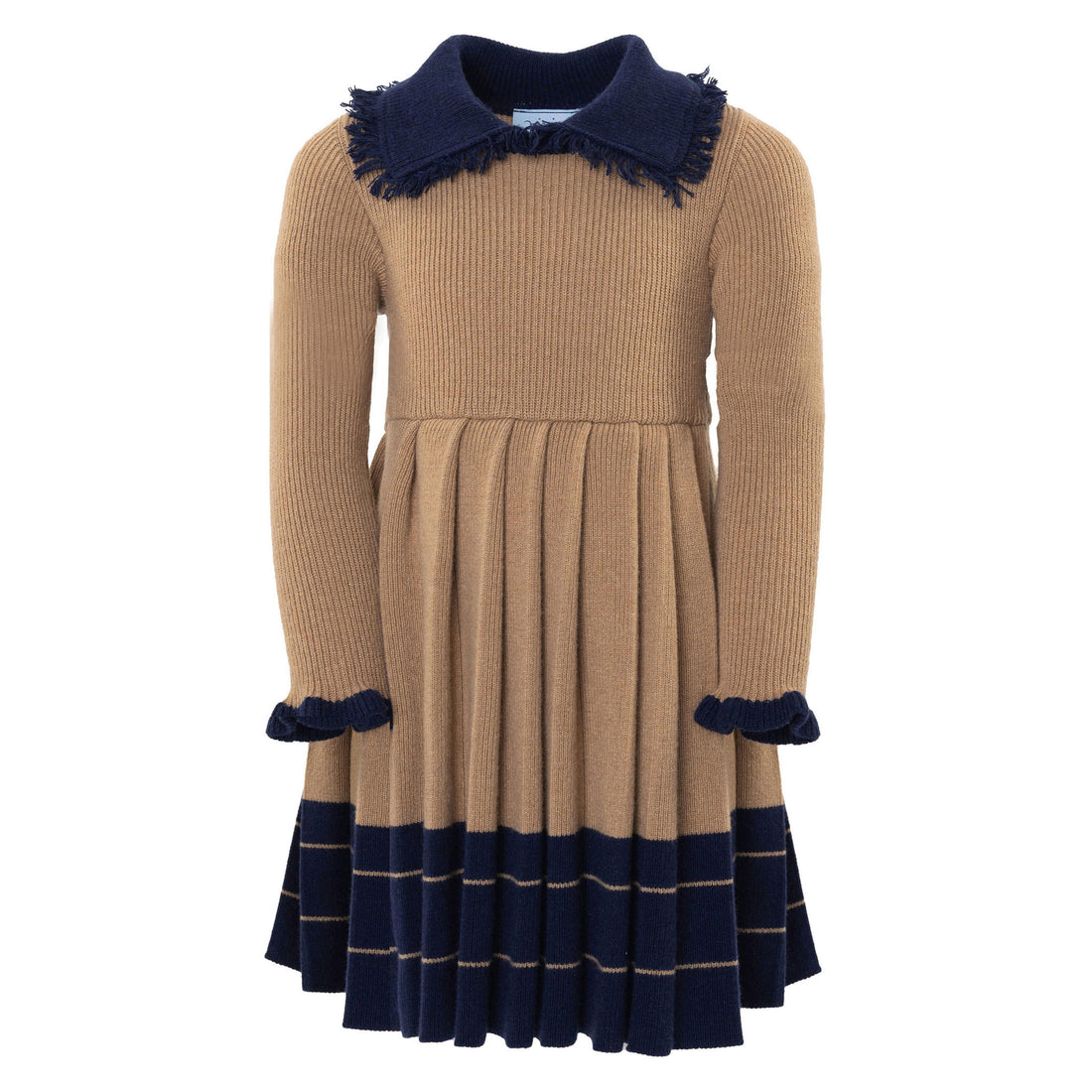 Mimisol Beige Dark Blue Wool Knit Dress