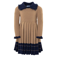 Mimisol Beige Dark Blue Wool Knit Dress