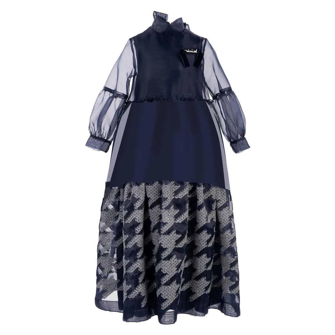 Mimisol Dark Blue Houndstooth Long Dress 10