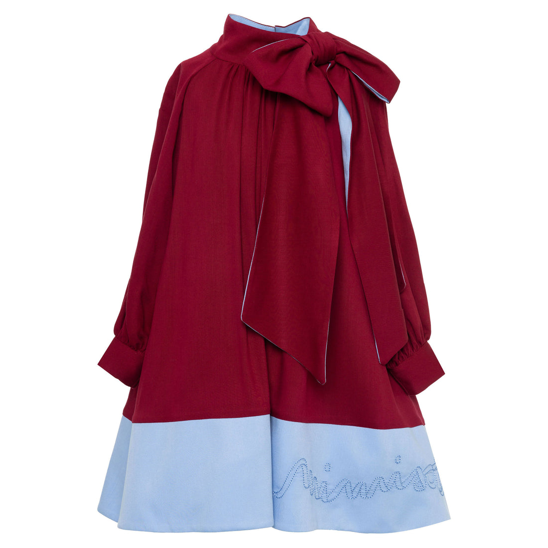 Mimisol Bordeaux/Light Blue Biocolor Logo Embroidered Vaiella Dress