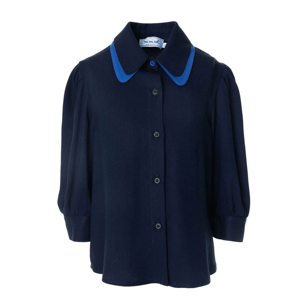 Mimisol Dark Blue Bicolor Twill Blouse