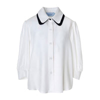 Mimisol White Black Bicolor Twill Blouse