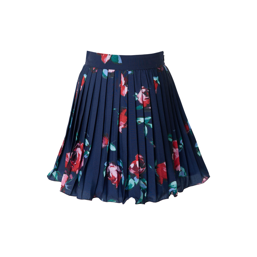 Mimisol Navy Rose Pleated Skirt