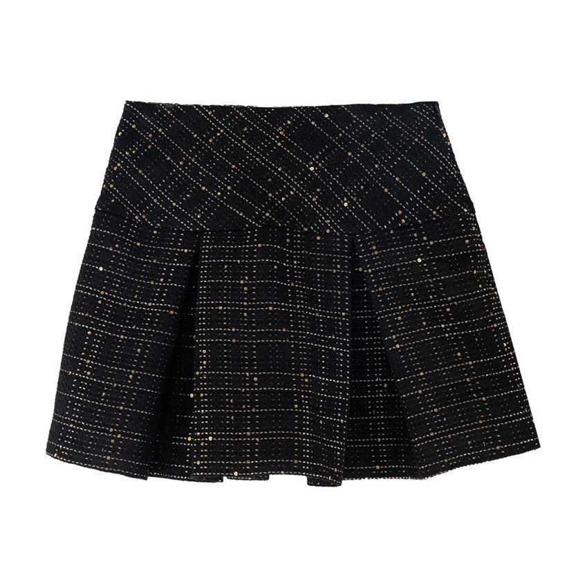 Mimisol Black Jacquard Pleated Skirt