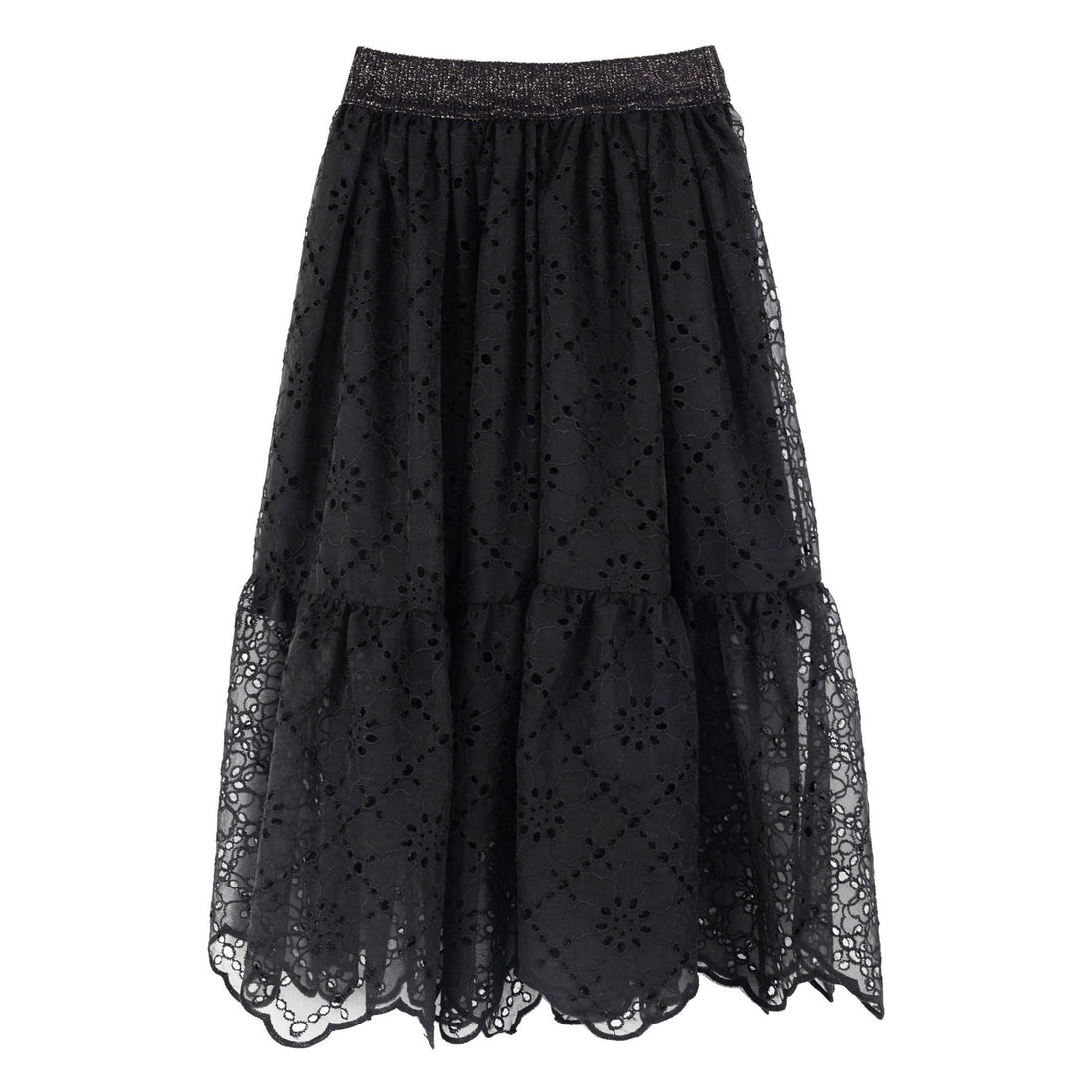 Mimisol Black Embroidered Chiffron Maxi Skirt