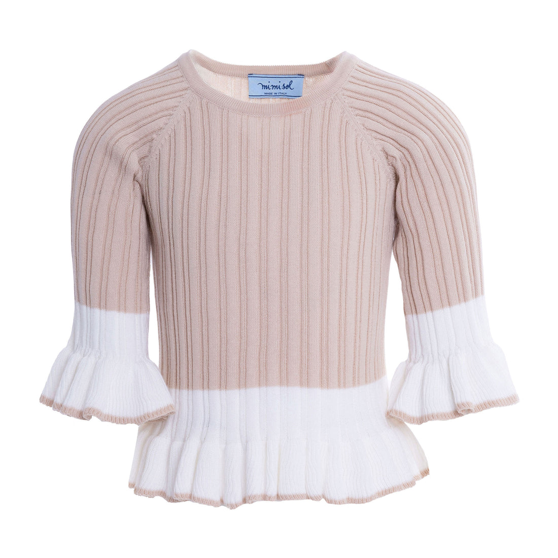 Mimisol Beige Ruffled Cotton Sweater