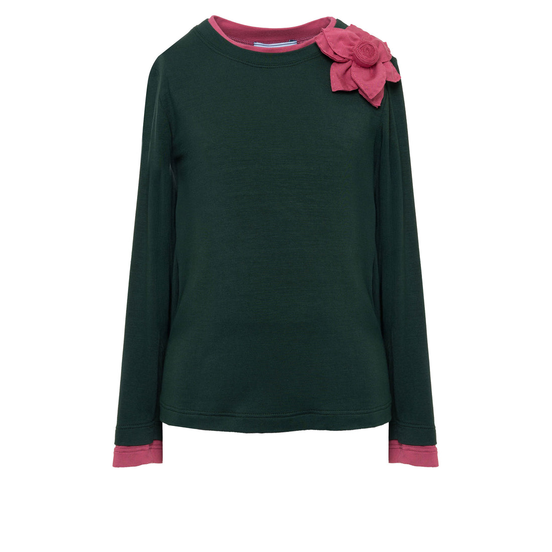 Mimisol Green/ Pink Flower Embellished T-Shirt