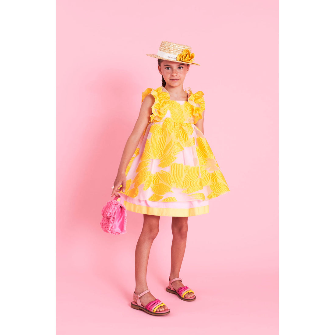 Mimisol Yellow Floral Organza Dress