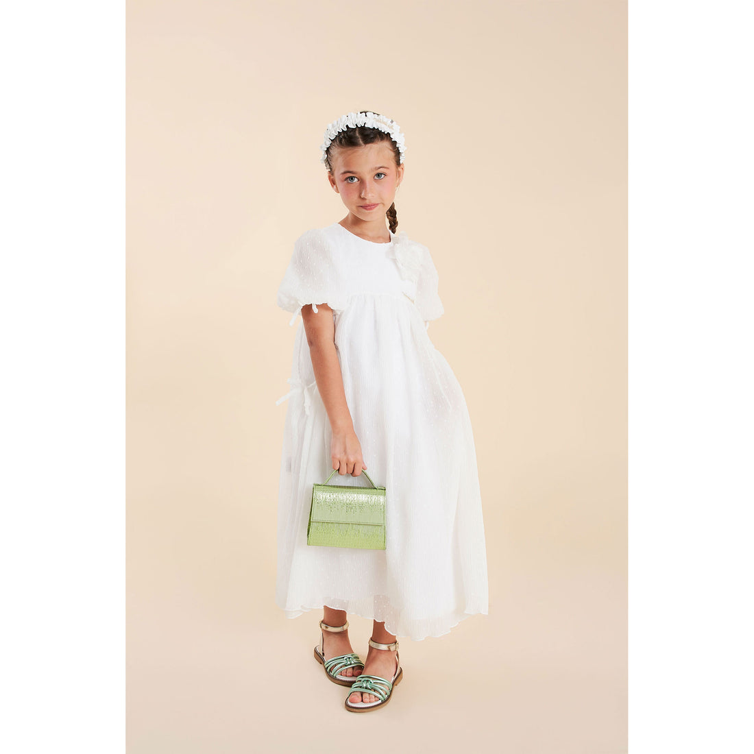 Mimisol Cream Plumetis Maxi Dress