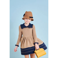 Mimisol Beige Dark Blue Wool Knit Dress