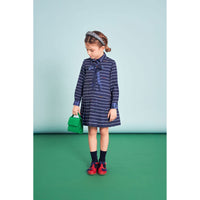 Mimisol Dark Blue Pinstripe Pleated Dress