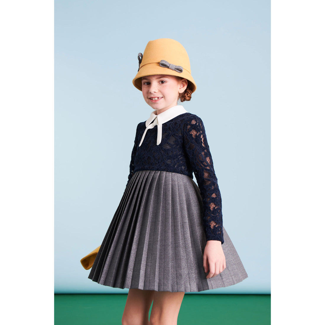 Mimisol Dark Blue Grey Pleated Velvet Dress