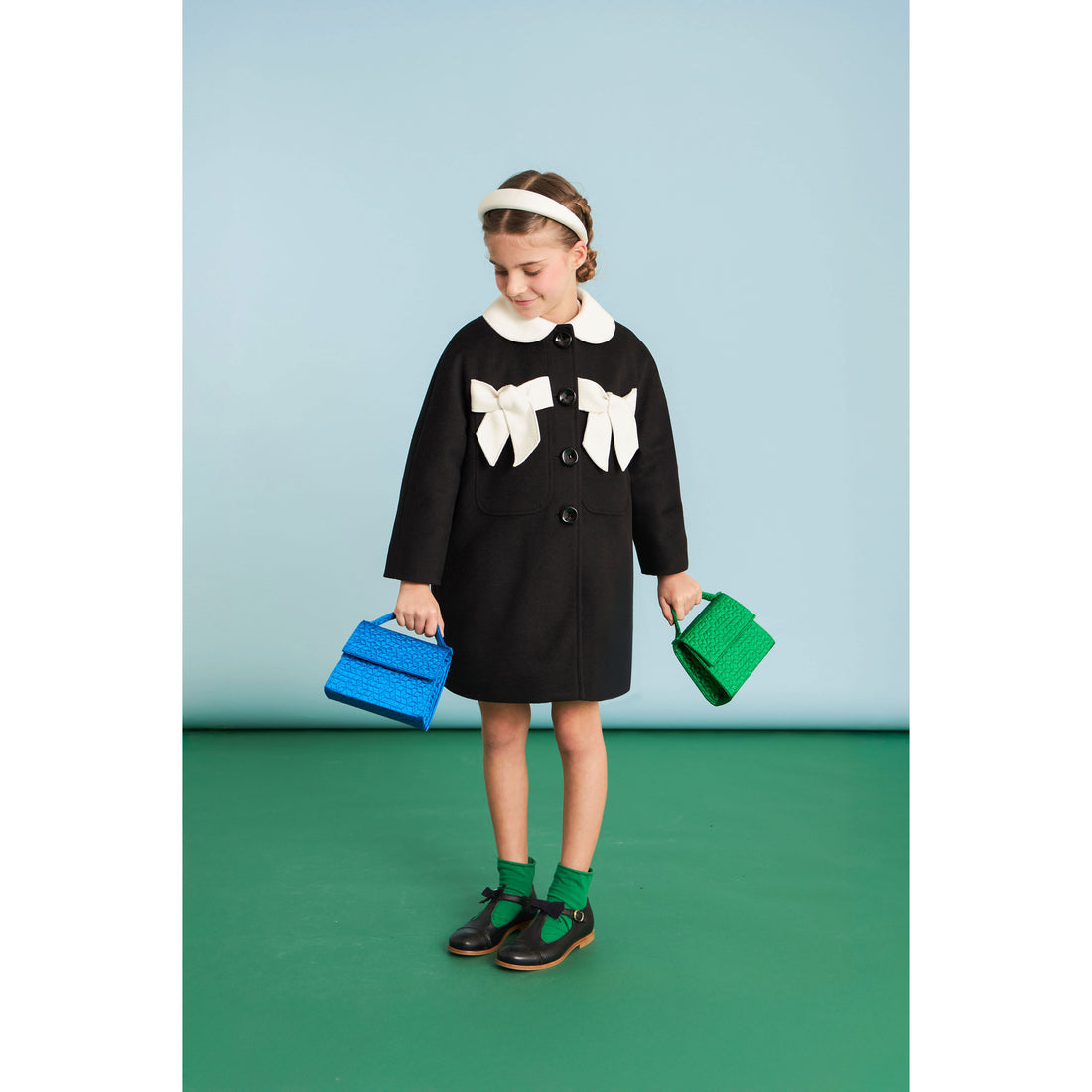 Mimisol Black White Bow Embellished Coat