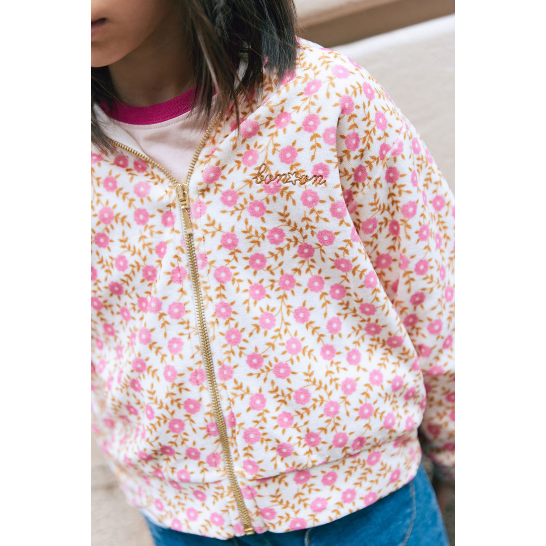 Bonton Cream Sweat Saxo Zip Up Sweater