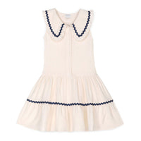 Mipounet Ecru/Navy Trim Althea Muslin Dress