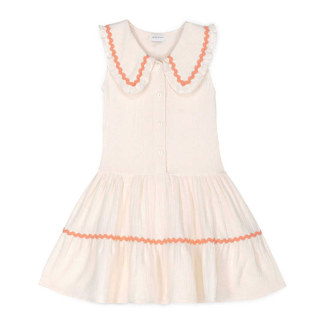 Mipounet Ecru/Salmon Trim Althea Muslin Dress