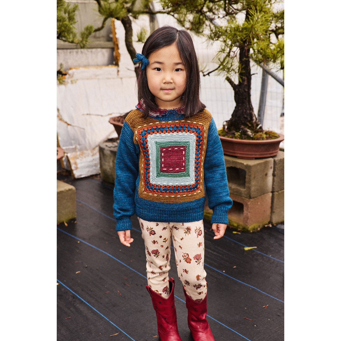 Misha and Puff Marine Blue Running Stitch Sweater