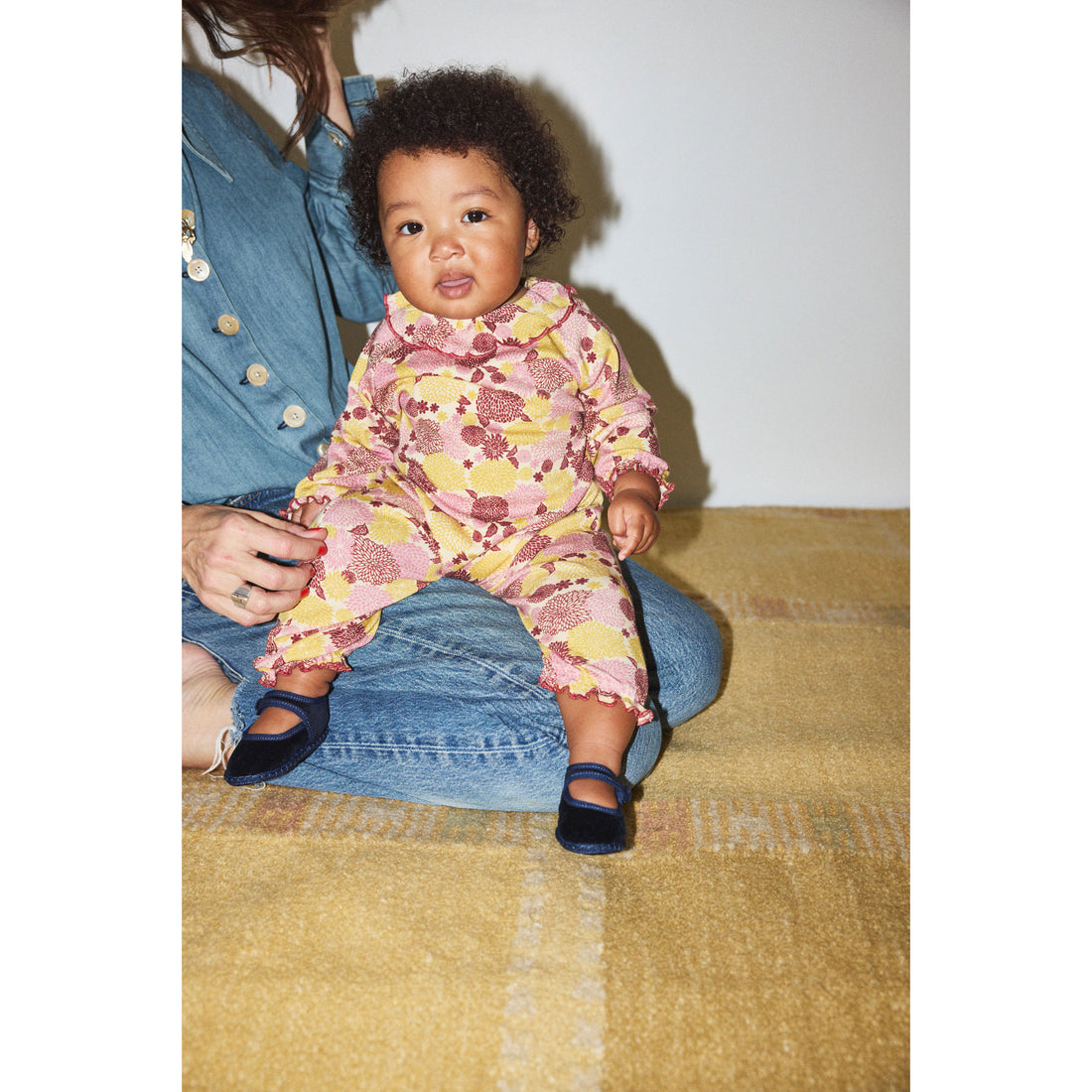 Misha and Puff String/Antique Rose Chrysanthemum Pierrot Onesie