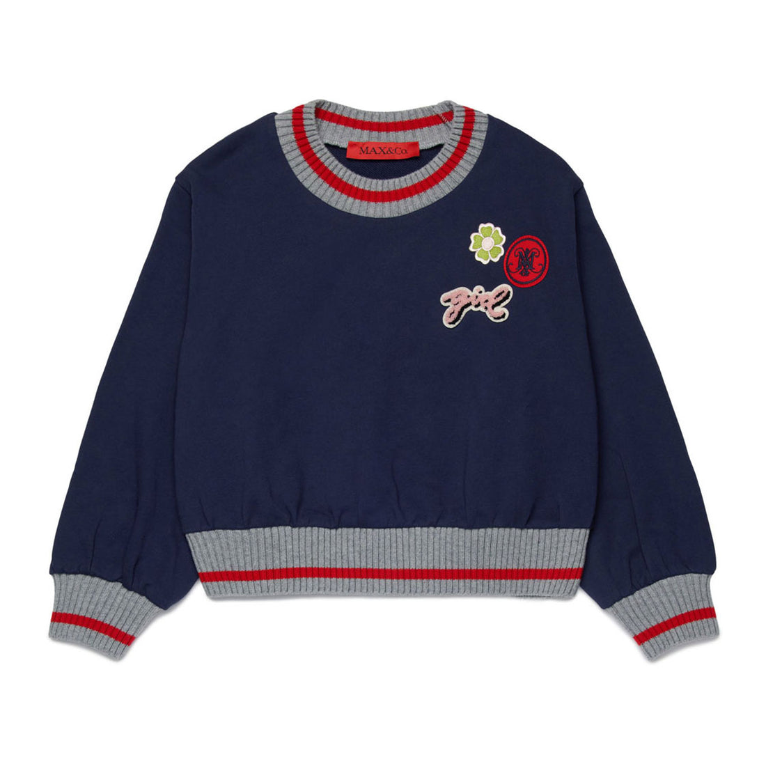 Max and Co Night Blue Sweatshirt With College Patches
