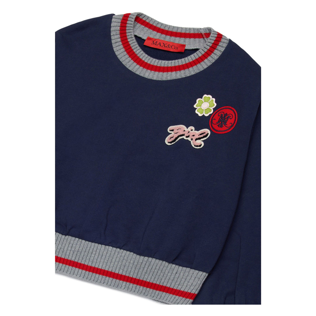 Max and Co Night Blue Sweatshirt With College Patches
