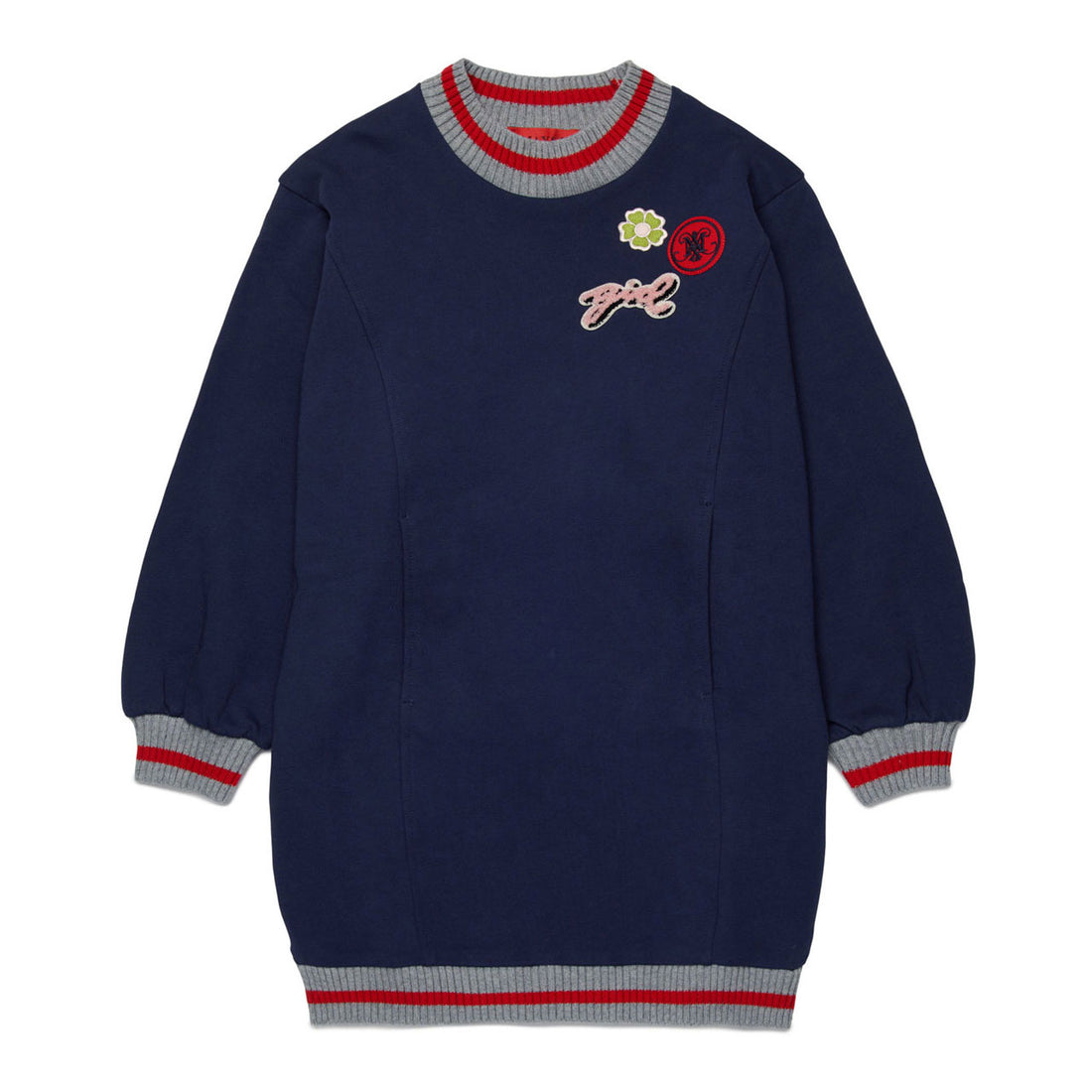 Max and Co Night Blue Sweater Dress With College Patches