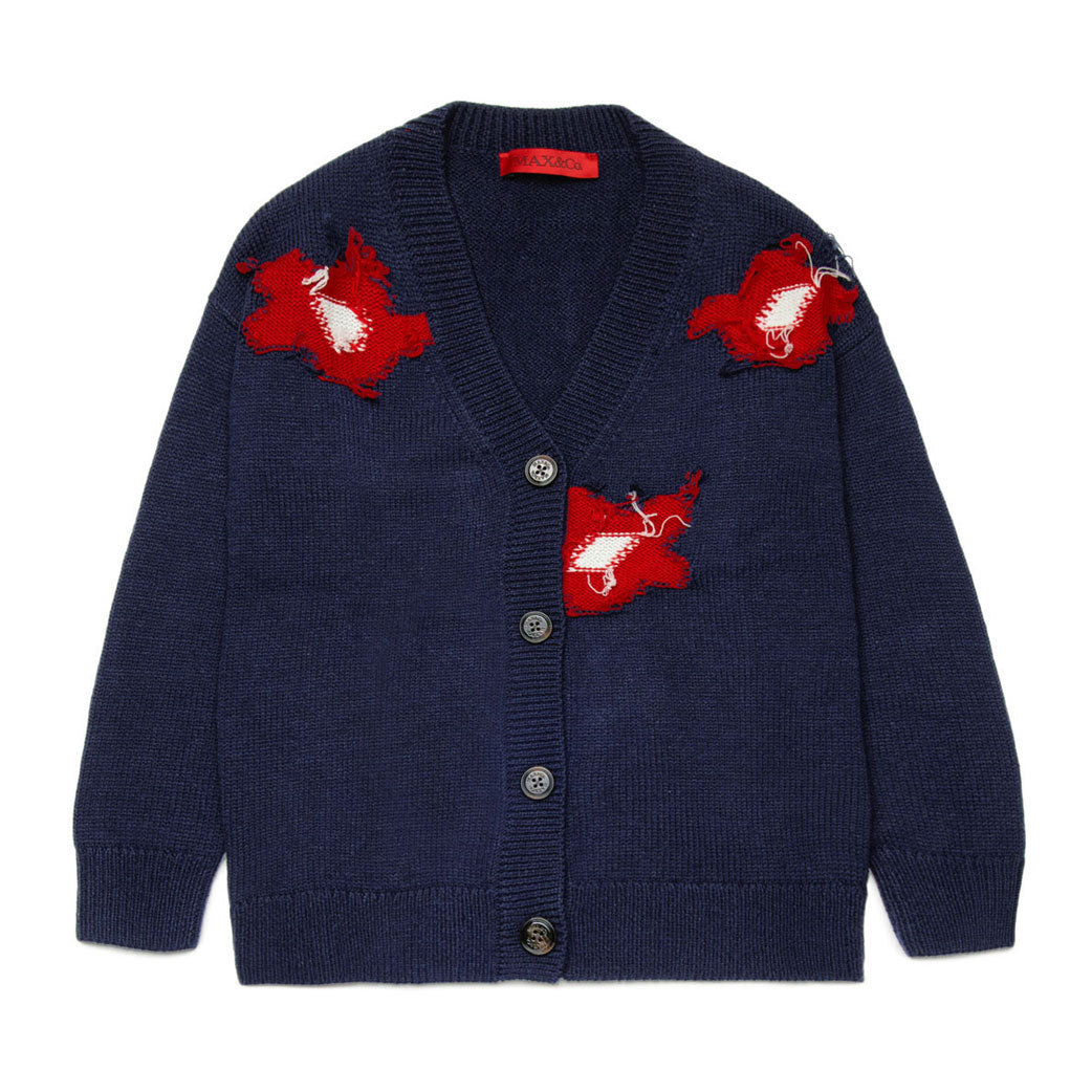 Max and Co Night Blue Wool Blend Cardigan With Flowers