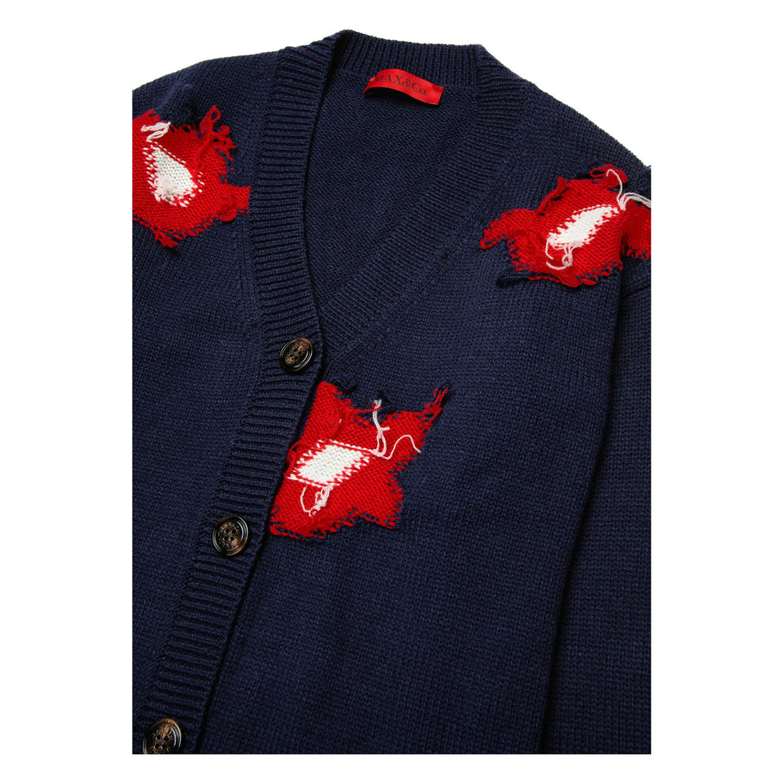 Max and Co Night Blue Wool Blend Cardigan With Flowers