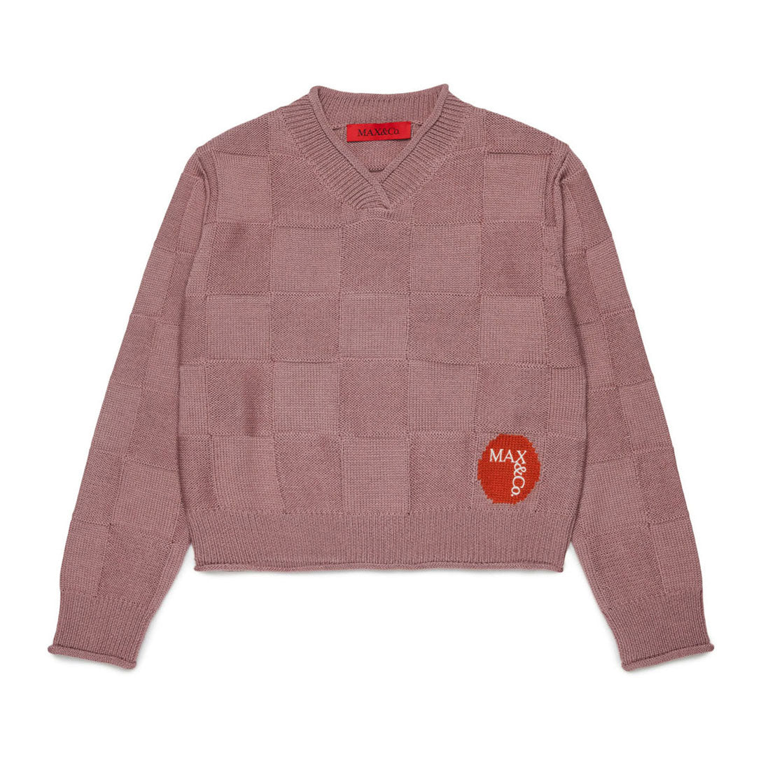 Max and Co Mauve Checkered Pattern Knit Sweater