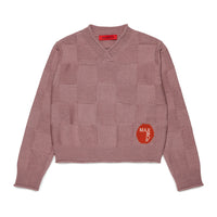 Max and Co Mauve Checkered Pattern Knit Sweater
