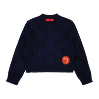Max and Co Navy Checkered Pattern Knit Sweater