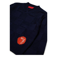 Max and Co Navy Checkered Pattern Knit Sweater