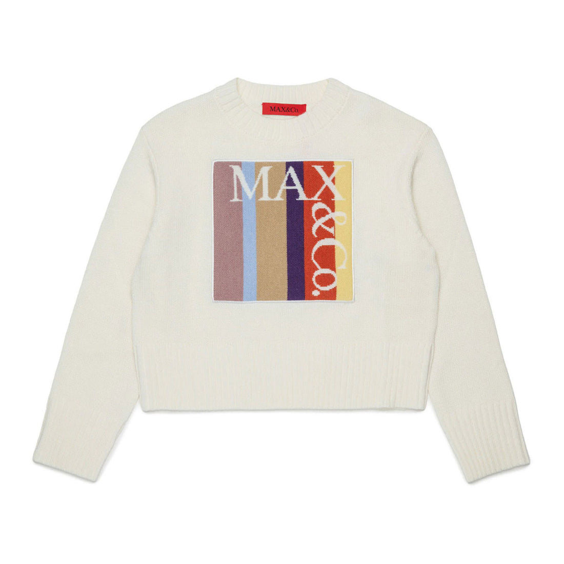 Max and Co Ivory Multi Color Square Logo sweater