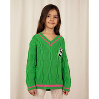Mini Rodini Green Panda Knitted V-Neck Sweater