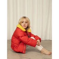 Mini Rodini Red Lemons Faux Fur Collar Puffer