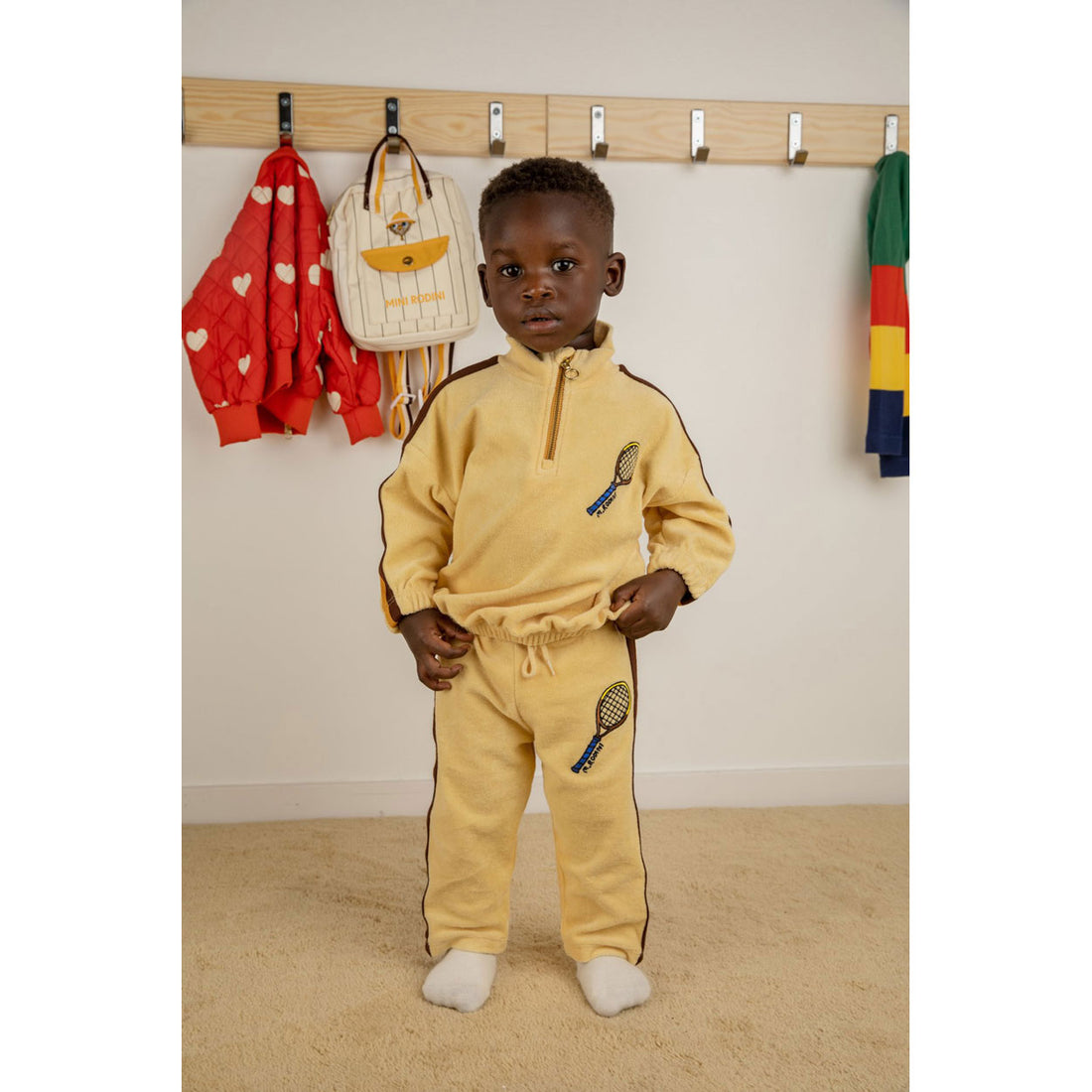 Mini Rodini Yellow Tennis Embroidered Terry Halfzip Sweatshirt