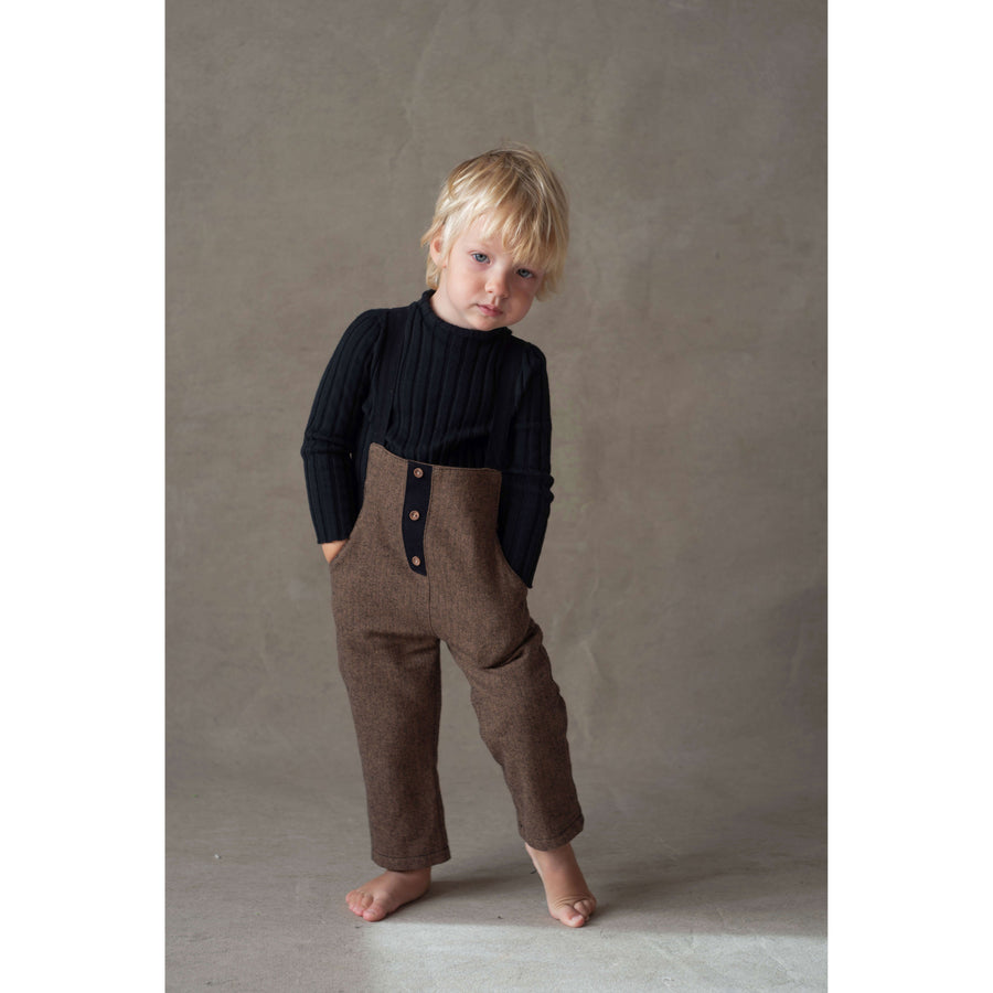 Popelin Brown Micro Herringbone Dungarees – Ladida