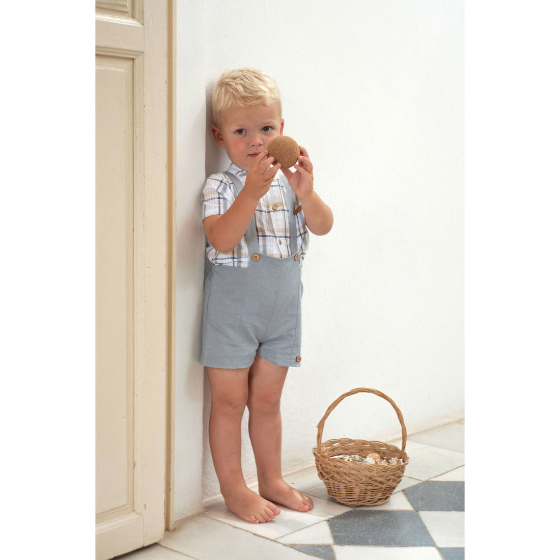 Popelin Blue Panelled Dungarees