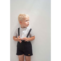 Popelin Navy Blue Linen Panelled Dungarees