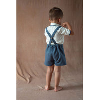 Popelin Slate Blue Linen Suspender Shorts