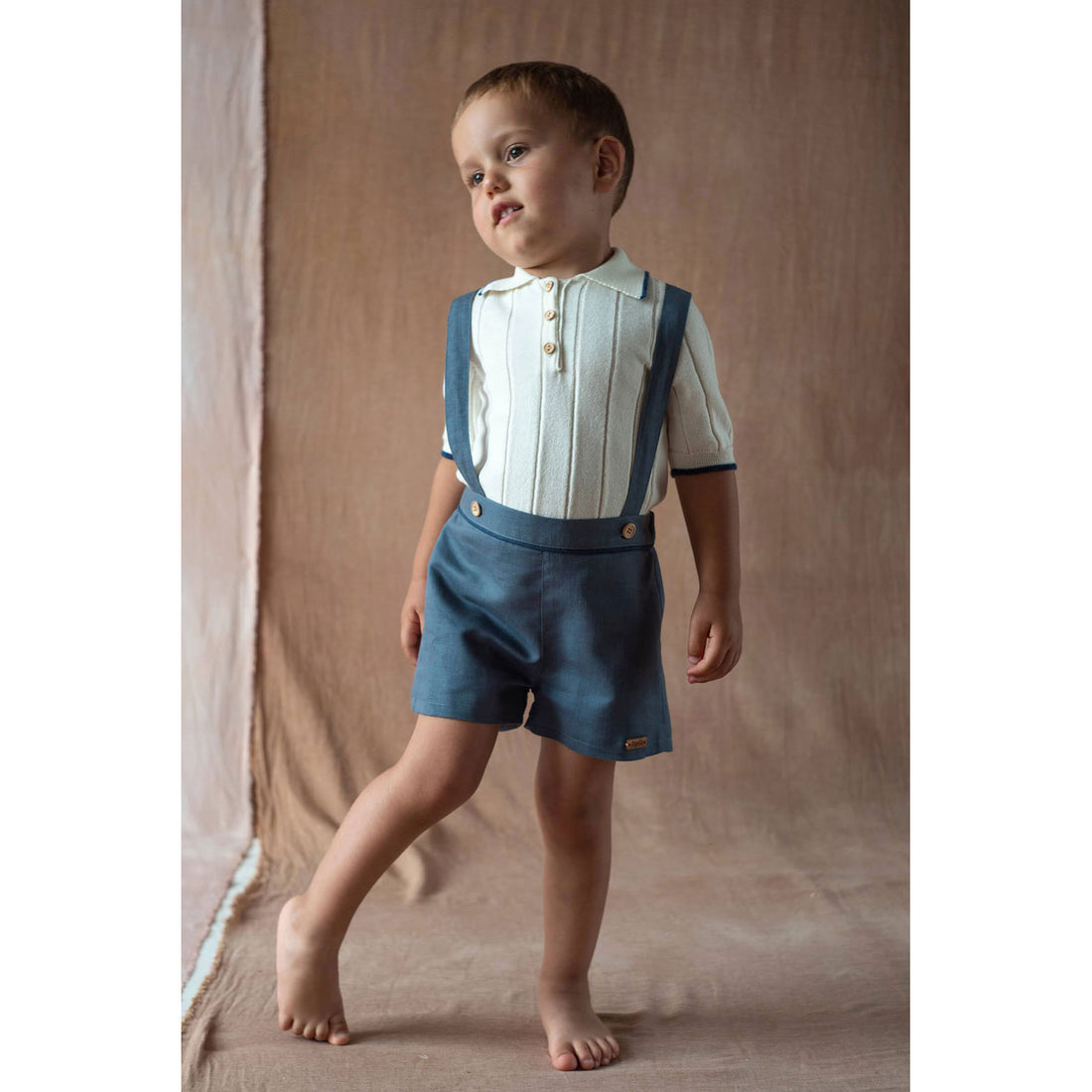 Popelin Slate Blue Linen Suspender Shorts